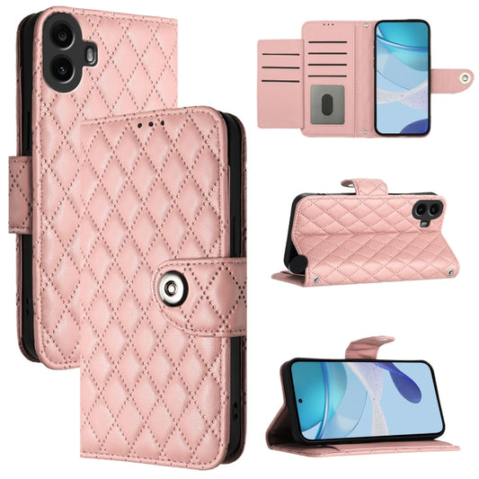 For Nothing CMF Phone 1 Rhombic Texture Flip Leather Phone Case with Lanyard(Coral Pink) - Nothing Cases by buy2fix | Online Shopping UK | buy2fix