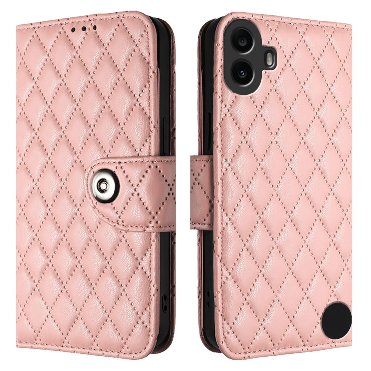 For Nothing CMF Phone 1 Rhombic Texture Flip Leather Phone Case with Lanyard(Coral Pink) - Nothing Cases by buy2fix | Online Shopping UK | buy2fix