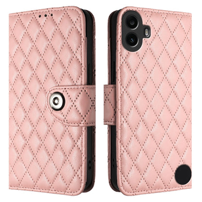 For Nothing CMF Phone 1 Rhombic Texture Flip Leather Phone Case with Lanyard(Coral Pink) - Nothing Cases by buy2fix | Online Shopping UK | buy2fix