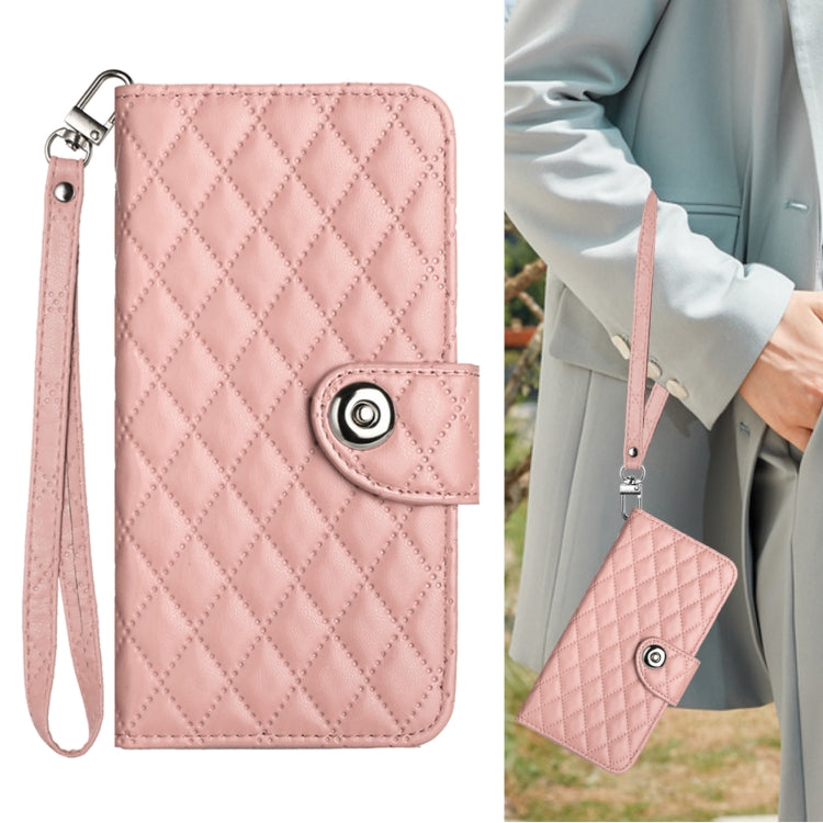 For Nothing CMF Phone 1 Rhombic Texture Flip Leather Phone Case with Lanyard(Coral Pink) - Nothing Cases by buy2fix | Online Shopping UK | buy2fix