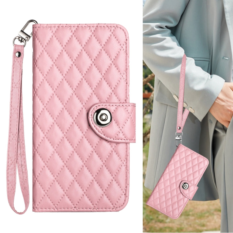 For Nothing CMF Phone 1 Rhombic Texture Flip Leather Phone Case with Lanyard(Pink) - Nothing Cases by buy2fix | Online Shopping UK | buy2fix