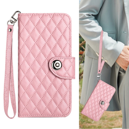 For Nothing CMF Phone 1 Rhombic Texture Flip Leather Phone Case with Lanyard(Pink) - Nothing Cases by buy2fix | Online Shopping UK | buy2fix