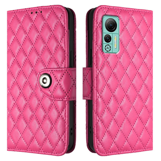For Ulefone Note 14 Rhombic Texture Flip Leather Phone Case with Lanyard(Rose Red) by buy2fix