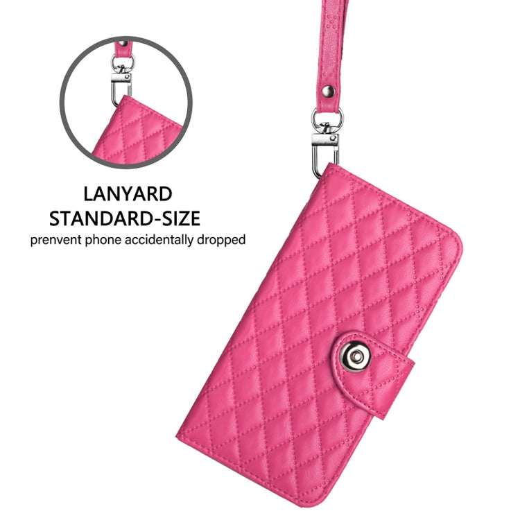 For Ulefone Note 14 Rhombic Texture Flip Leather Phone Case with Lanyard(Rose Red) by buy2fix