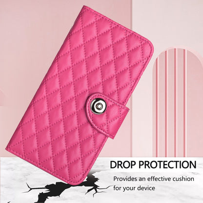 For Ulefone Note 14 Rhombic Texture Flip Leather Phone Case with Lanyard(Rose Red) by buy2fix