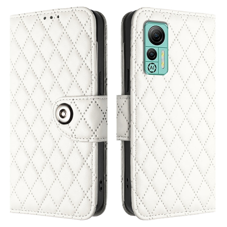 For Ulefone Note 14 Rhombic Texture Flip Leather Phone Case with Lanyard(White) by buy2fix