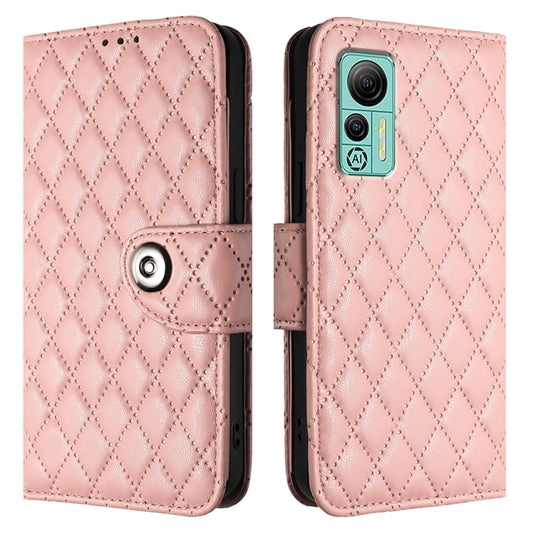 For Ulefone Note 14 Rhombic Texture Flip Leather Phone Case with Lanyard(Coral Pink) by buy2fix