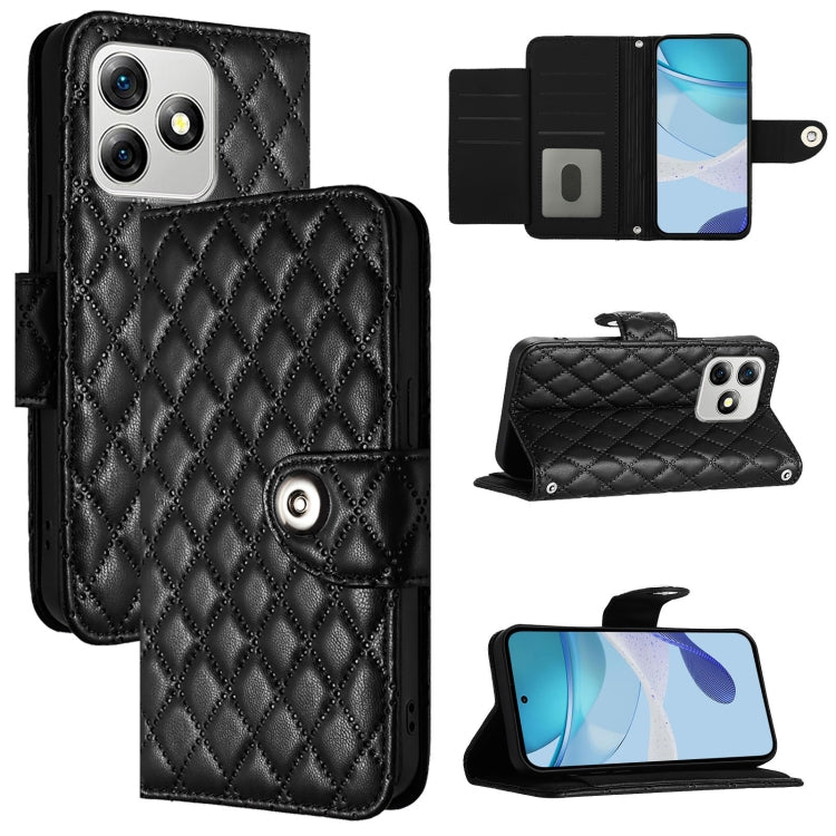 For Ulefone Note 18 Ultra Rhombic Texture Flip Leather Phone Case with Lanyard(Black) by buy2fix