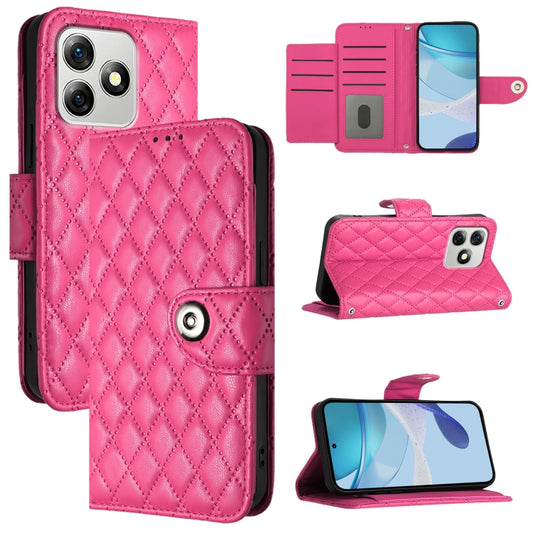 For Ulefone Note 18 Ultra Rhombic Texture Flip Leather Phone Case with Lanyard(Rose Red) by buy2fix