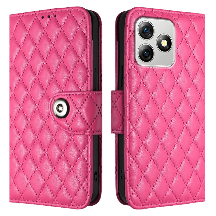 For Ulefone Note 18 Ultra Rhombic Texture Flip Leather Phone Case with Lanyard(Rose Red) by buy2fix