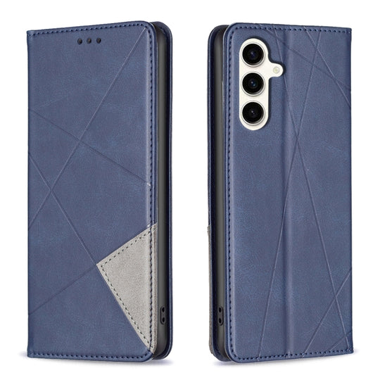For Samsung Galaxy S24 FE 5G Rhombus Texture Magnetic Leather Phone Case(Blue)