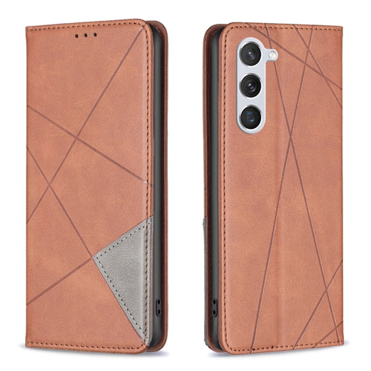 For Samsung Galaxy S25 5G Rhombus Texture Magnetic Leather Phone Case(Brown) - Galaxy S25 5G Cases by buy2fix | Online Shopping UK | buy2fix