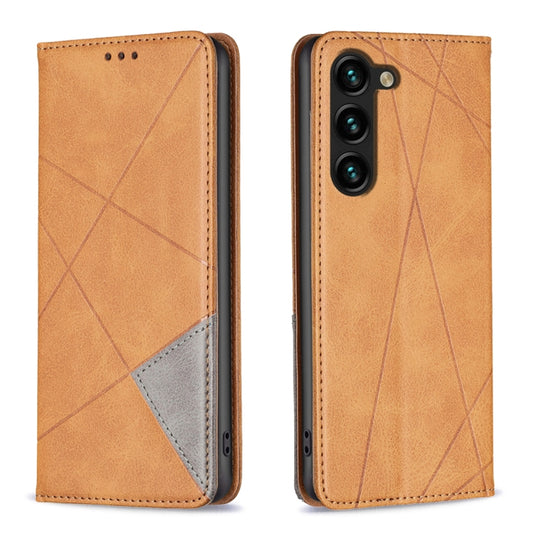 For Samsung Galaxy S25+ 5G Rhombus Texture Magnetic Leather Phone Case(Yellow) - Galaxy S25+ 5G Cases by buy2fix | Online Shopping UK | buy2fix