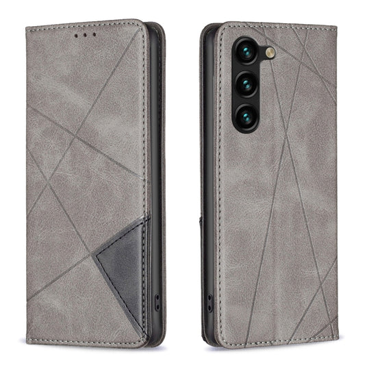 For Samsung Galaxy S25+ 5G Rhombus Texture Magnetic Leather Phone Case(Grey) - Galaxy S25+ 5G Cases by buy2fix | Online Shopping UK | buy2fix