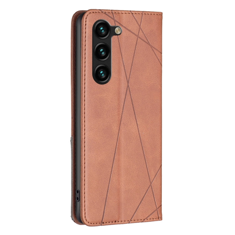 For Samsung Galaxy S25+ 5G Rhombus Texture Magnetic Leather Phone Case(Brown) by buy2fix
