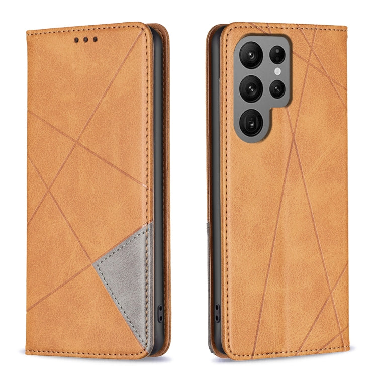 For Samsung Galaxy S25 Ultra 5G Rhombus Texture Magnetic Leather Phone Case(Yellow) by buy2fix