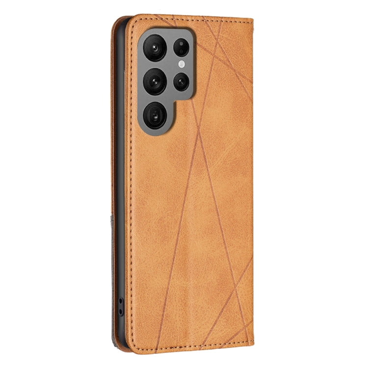 For Samsung Galaxy S25 Ultra 5G Rhombus Texture Magnetic Leather Phone Case(Yellow) by buy2fix