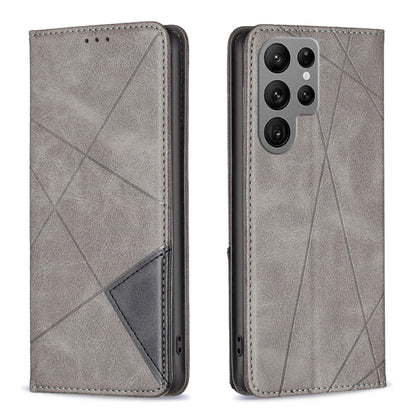 For Samsung Galaxy S25 Ultra 5G Rhombus Texture Magnetic Leather Phone Case(Grey) - Galaxy S25 Ultra 5G Cases by buy2fix | Online Shopping UK | buy2fix