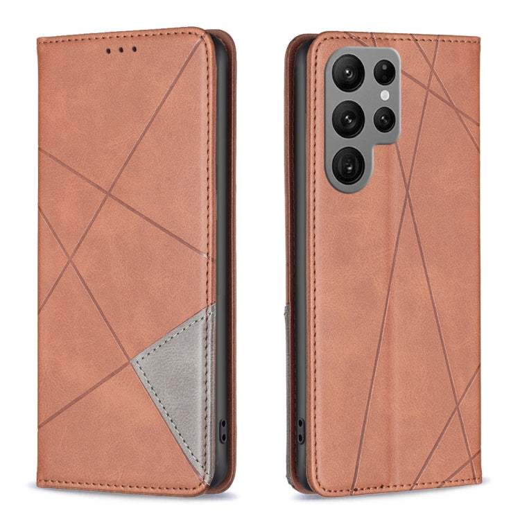 For Samsung Galaxy S25 Ultra 5G Rhombus Texture Magnetic Leather Phone Case(Brown) by buy2fix