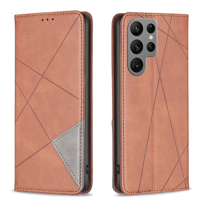 For Samsung Galaxy S25 Ultra 5G Rhombus Texture Magnetic Leather Phone Case(Brown) by buy2fix
