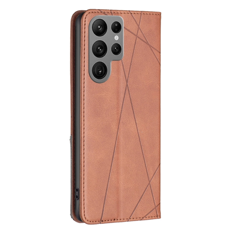 For Samsung Galaxy S25 Ultra 5G Rhombus Texture Magnetic Leather Phone Case(Brown) by buy2fix
