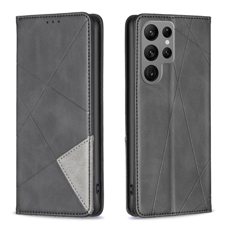 For Samsung Galaxy S25 Ultra 5G Rhombus Texture Magnetic Leather Phone Case(Black) - Galaxy S25 Ultra 5G Cases by buy2fix | Online Shopping UK | buy2fix