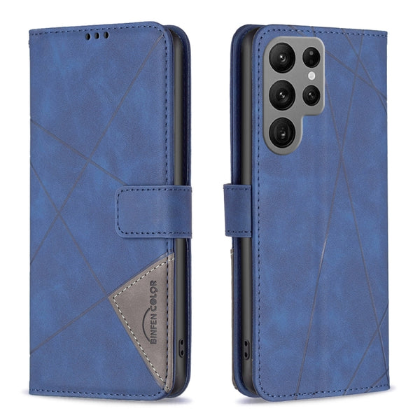 For Samsung Galaxy S25 Ultra 5G Magnetic Buckle Rhombus Texture Leather Phone Case(Blue) by buy2fix