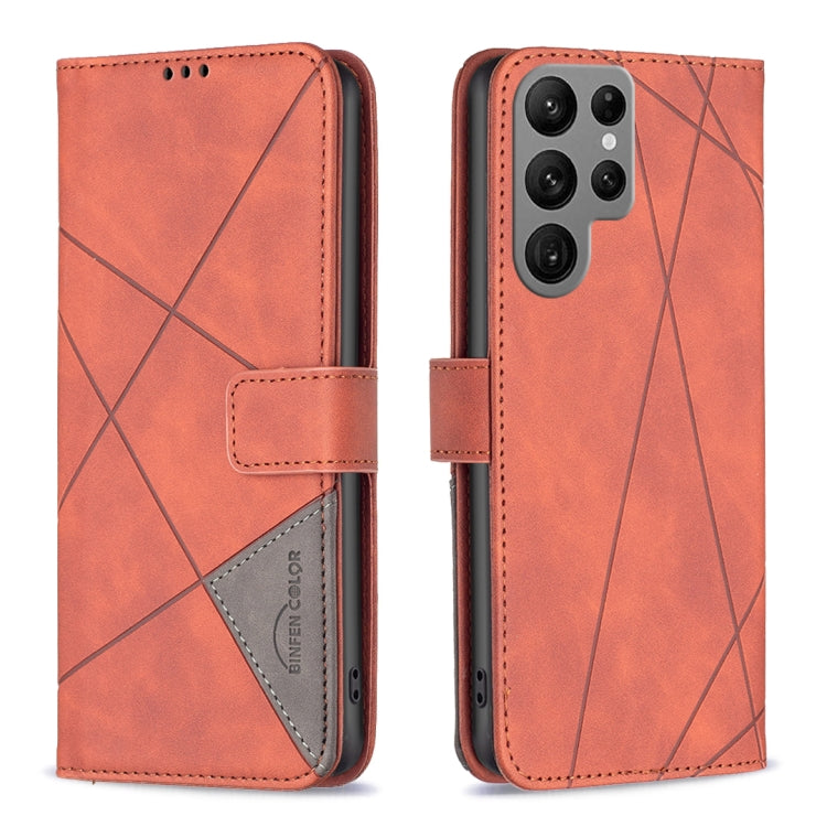 For Samsung Galaxy S25 Ultra 5G Magnetic Buckle Rhombus Texture Leather Phone Case(Brown) - Galaxy S25 Ultra 5G Cases by buy2fix | Online Shopping UK | buy2fix