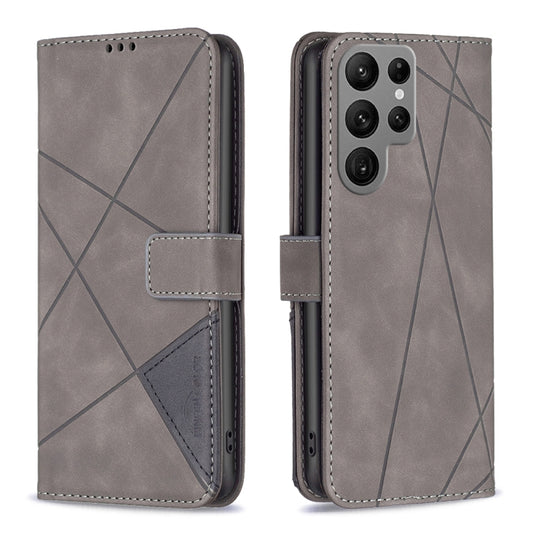 For Samsung Galaxy S25 Ultra 5G Magnetic Buckle Rhombus Texture Leather Phone Case(Grey) - Galaxy S25 Ultra 5G Cases by buy2fix | Online Shopping UK | buy2fix