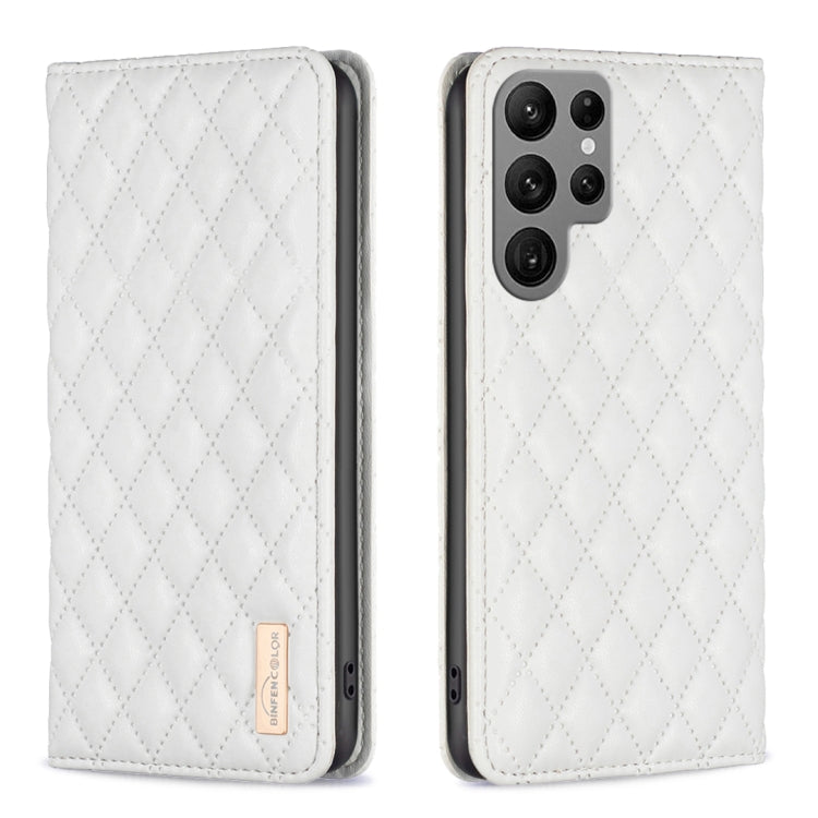 For Samsung Galaxy S25 Ultra 5G Diamond Lattice Magnetic Leather Flip Phone Case(White) - Galaxy S25 Ultra 5G Cases by buy2fix | Online Shopping UK | buy2fix