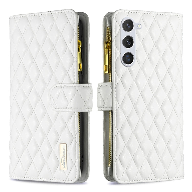 For Samsung Galaxy S25 5G Diamond Lattice Zipper Wallet Leather Flip Phone Case(White) - Galaxy S25 5G Cases by buy2fix | Online Shopping UK | buy2fix