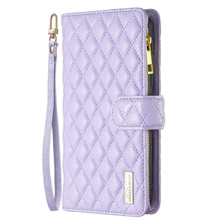 For Samsung Galaxy S25 5G Diamond Lattice Zipper Wallet Leather Flip Phone Case(Purple) - Galaxy S25 5G Cases by buy2fix | Online Shopping UK | buy2fix