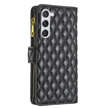 For Samsung Galaxy S25 5G Diamond Lattice Zipper Wallet Leather Flip Phone Case(Black) - Galaxy S25 5G Cases by buy2fix | Online Shopping UK | buy2fix