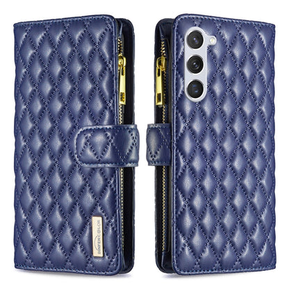 For Samsung Galaxy S25+ 5G Diamond Lattice Zipper Wallet Leather Flip Phone Case(Blue) by buy2fix