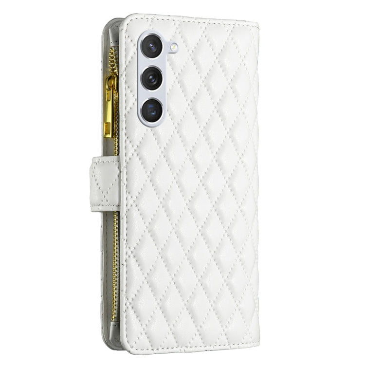 For Samsung Galaxy S25+ 5G Diamond Lattice Zipper Wallet Leather Flip Phone Case(White) by buy2fix