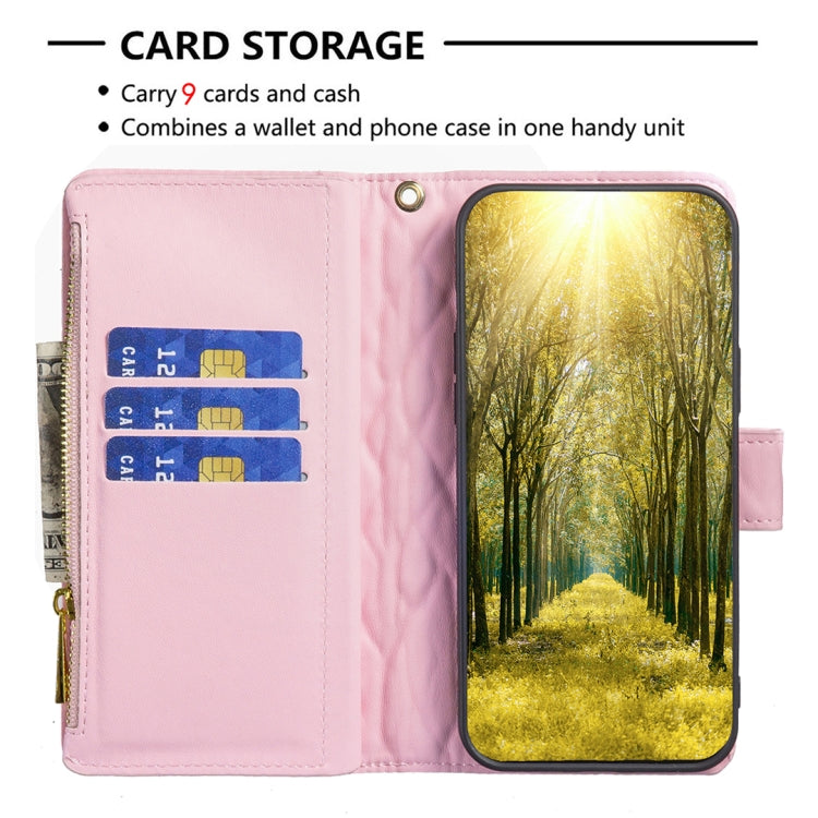 For Samsung Galaxy S25+ 5G Diamond Lattice Zipper Wallet Leather Flip Phone Case(Pink) by buy2fix