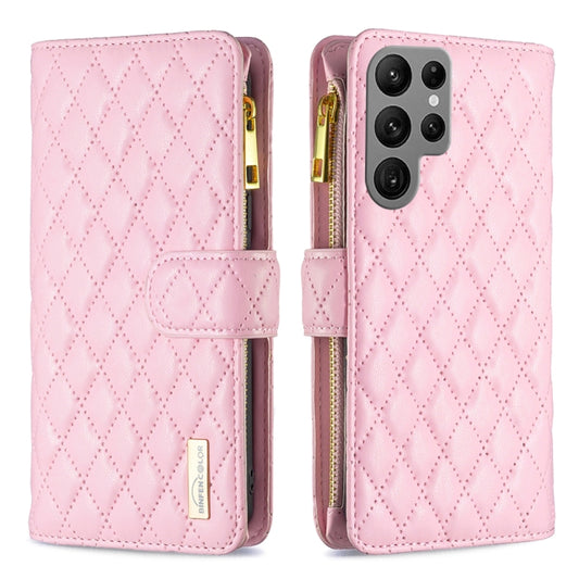 For Samsung Galaxy S25 Ultra 5G Diamond Lattice Zipper Wallet Leather Flip Phone Case(Pink) - Galaxy S25 Ultra 5G Cases by buy2fix | Online Shopping UK | buy2fix