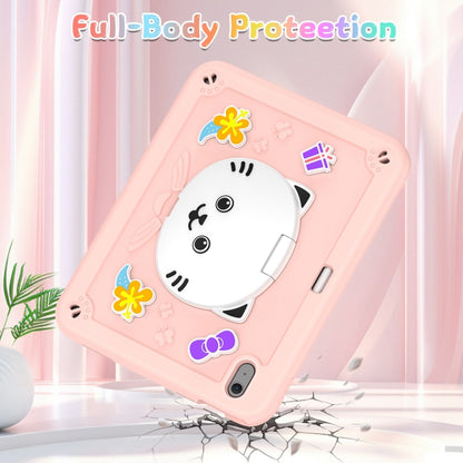 For iPad Air 11 2025 / 2024 Cat Holder Silicone Hybrid PC Tablet Case with Strap(Rose Pink) by buy2fix