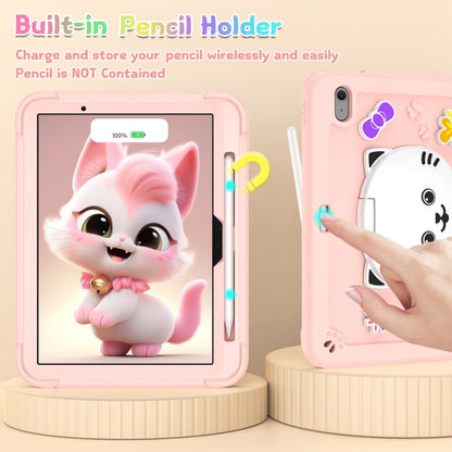 For iPad Air 11 2025 / 2024 Cat Holder Silicone Hybrid PC Tablet Case with Strap(Rose Pink) by buy2fix