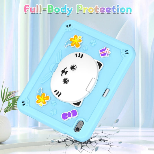 For iPad Air 11 2025 / 2024 Cat Holder Silicone Hybrid PC Tablet Case with Strap(Sky Blue) by buy2fix