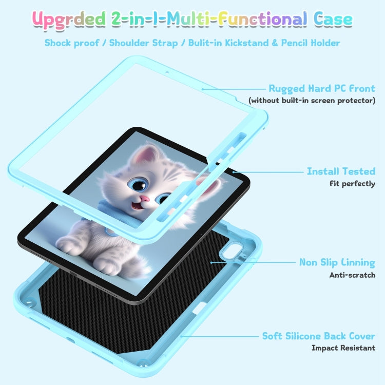 For iPad Air 11 2025 / 2024 Cat Holder Silicone Hybrid PC Tablet Case with Strap(Sky Blue) by buy2fix