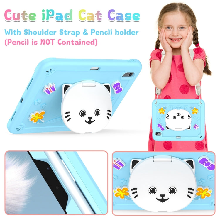 For iPad Air 11 2025 / 2024 Cat Holder Silicone Hybrid PC Tablet Case with Strap(Sky Blue) by buy2fix