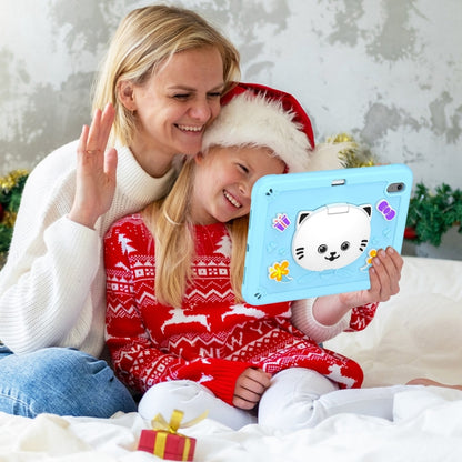 For iPad Air 11 2025 / 2024 Cat Holder Silicone Hybrid PC Tablet Case with Strap(Sky Blue) by buy2fix