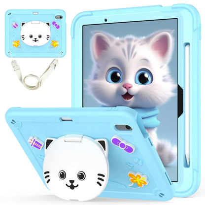 For iPad Air 11 2025 / 2024 Cat Holder Silicone Hybrid PC Tablet Case with Strap(Sky Blue) by buy2fix