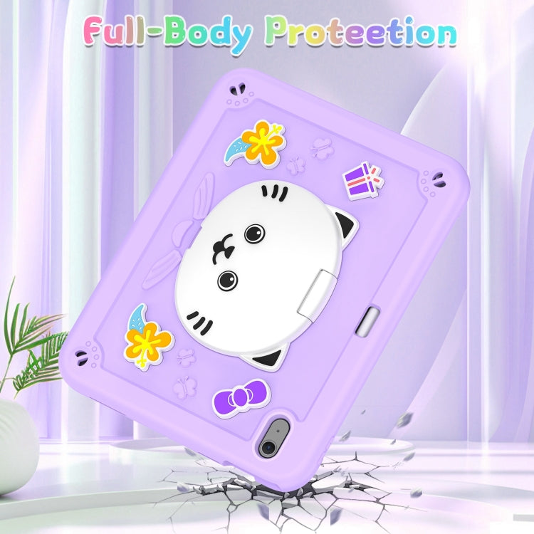 For iPad Air 11 2025 / 2024 Cat Holder Silicone Hybrid PC Tablet Case with Strap(Purple) by buy2fix