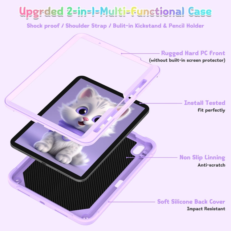 For iPad Air 11 2024 Cat Holder Silicone Hybrid PC Tablet Case with Strap(Purple) - iPad Air 11 2024 Cases by buy2fix | Online Shopping UK | buy2fix