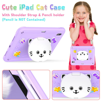 For iPad Air 11 2025 / 2024 Cat Holder Silicone Hybrid PC Tablet Case with Strap(Purple) by buy2fix