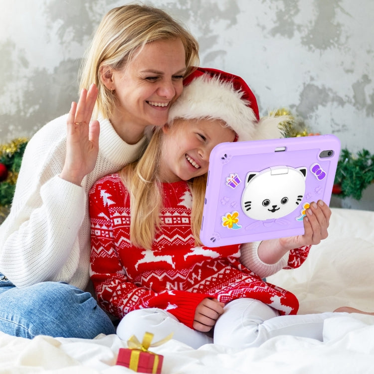 For iPad Air 11 2025 / 2024 Cat Holder Silicone Hybrid PC Tablet Case with Strap(Purple) by buy2fix