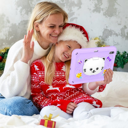 For iPad Air 11 2025 / 2024 Cat Holder Silicone Hybrid PC Tablet Case with Strap(Purple) by buy2fix