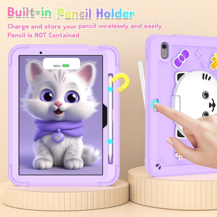 For iPad Air 11 2025 / 2024 Cat Holder Silicone Hybrid PC Tablet Case with Strap(Purple) by buy2fix